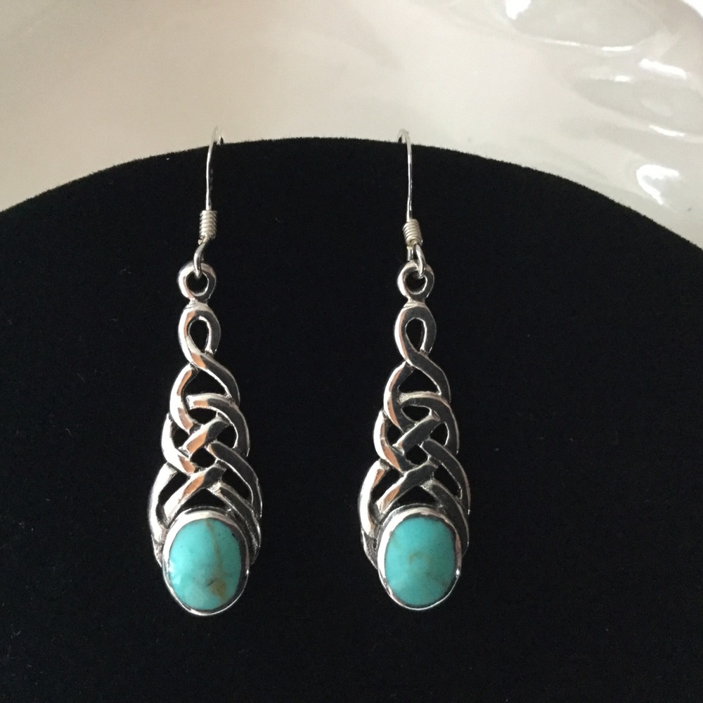 Real Turquoise Earrings Celtic Design